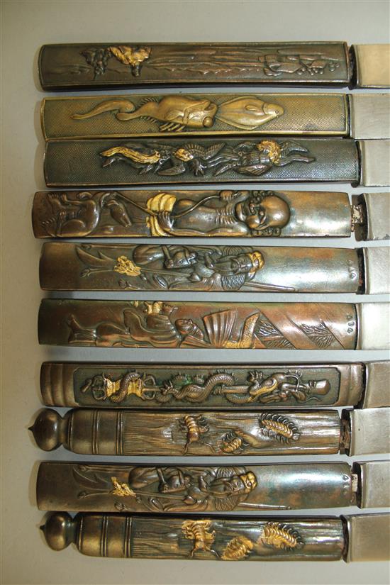 Eleven Japanese Kozuka handles, late 19th century, approx. 21cm